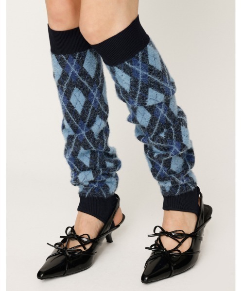 SLY（スライ）の「ARGYLE CHECK HG LEG WARMER アーガイルチェック ハイゲージ レッグウォーマー 秋服（レッグウォーマー・レディース・ブラック/ブルー/グレー・FREE）」の3枚目の写真