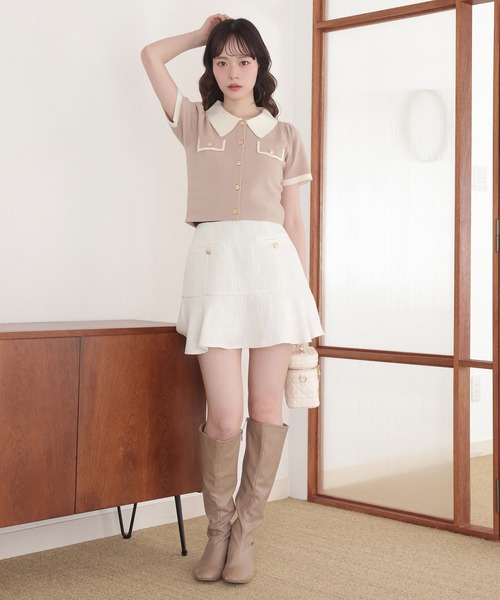 one after another NICE CLAUP（ワンアフターアナザーナイスクラップ）の「ローウエストフレアミニスカート（スカート・レディース・ホワイト×ブラック/アイボリー/ブラック/ブラウン系その他・SMALL/MEDIUM）」の18枚目の写真