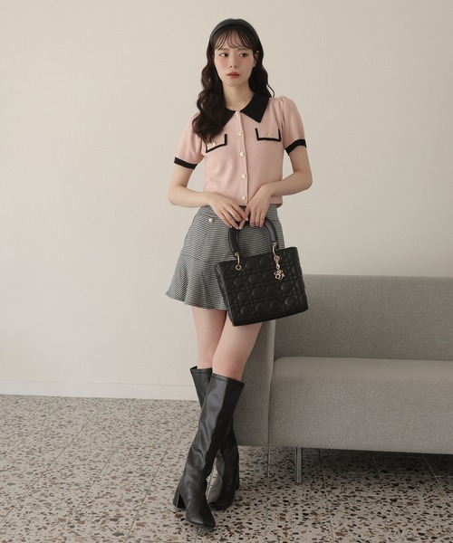 one after another NICE CLAUP（ワンアフターアナザーナイスクラップ）の「ローウエストフレアミニスカート（スカート・レディース・ホワイト×ブラック/アイボリー/ブラック/ブラウン系その他・SMALL/MEDIUM）」の5枚目の写真