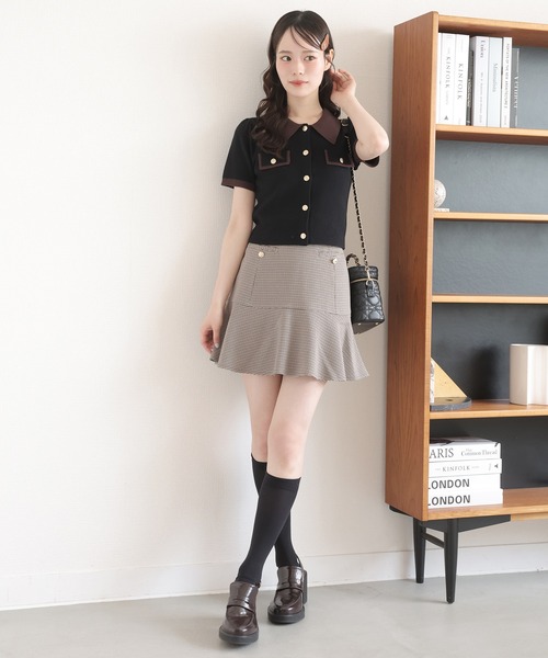 one after another NICE CLAUP（ワンアフターアナザーナイスクラップ）の「ローウエストフレアミニスカート（スカート・レディース・ホワイト×ブラック/アイボリー/ブラック/ブラウン系その他・SMALL/MEDIUM）」の11枚目の写真