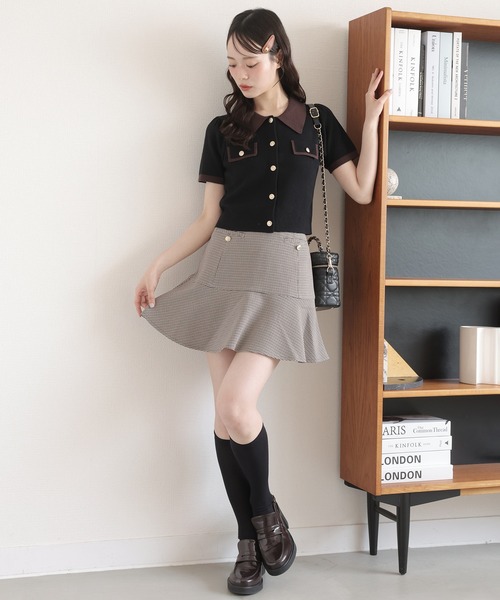 one after another NICE CLAUP（ワンアフターアナザーナイスクラップ）の「ローウエストフレアミニスカート（スカート・レディース・ホワイト×ブラック/アイボリー/ブラック/ブラウン系その他・SMALL/MEDIUM）」の13枚目の写真