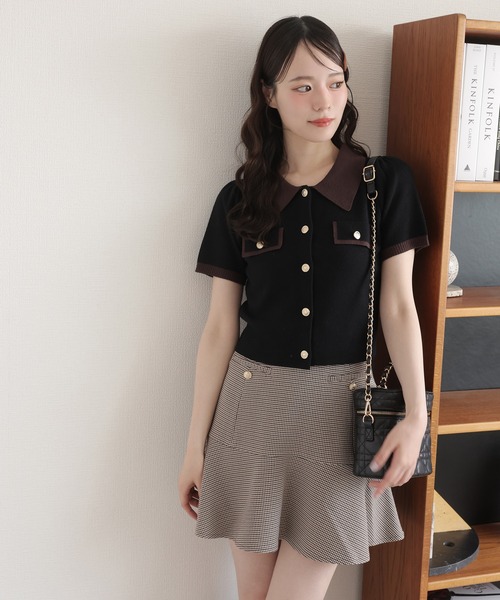 one after another NICE CLAUP（ワンアフターアナザーナイスクラップ）の「ローウエストフレアミニスカート（スカート・レディース・ホワイト×ブラック/アイボリー/ブラック/ブラウン系その他・SMALL/MEDIUM）」の14枚目の写真