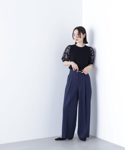 NATURAL BEAUTY BASIC（ナチュラルビューティーベーシック）の「◇ビットベルトワイドパンツ（その他パンツ・レディース・ネイビー/ライトグリーン/ベージュ・P/S/MEDIUM/SMALL）」の4枚目の写真