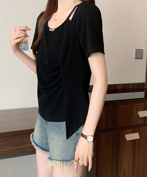 2ly2（トゥーリートゥー）の「ドレープ＆カットデザイントップス（Tシャツ/カットソー・レディース・ブルー/ホワイト/ブラック・FREE）」の19枚目の写真