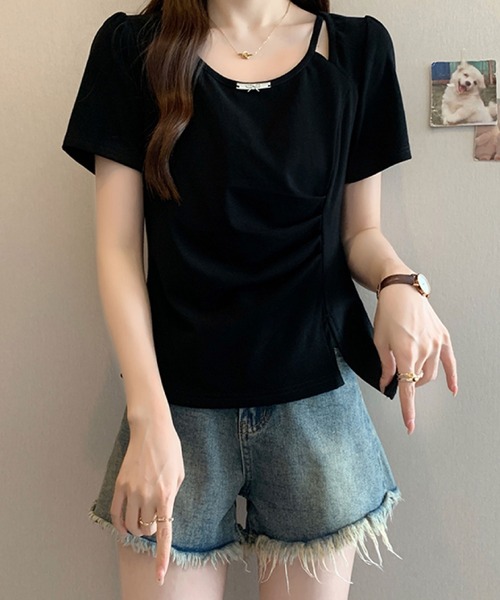 2ly2（トゥーリートゥー）の「ドレープ＆カットデザイントップス（Tシャツ/カットソー・レディース・ブルー/ホワイト/ブラック・FREE）」の20枚目の写真