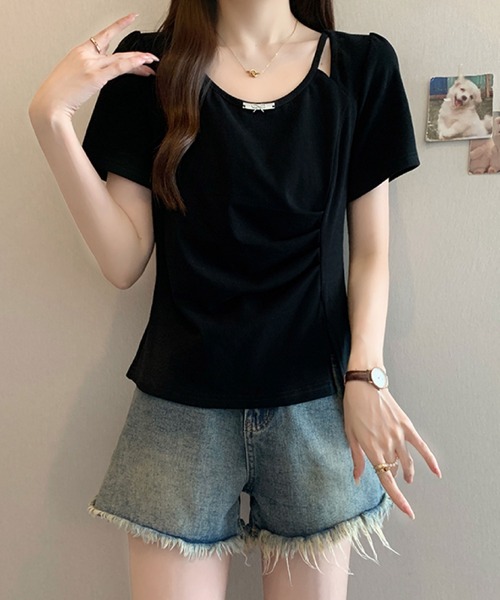2ly2（トゥーリートゥー）の「ドレープ＆カットデザイントップス（Tシャツ/カットソー・レディース・ブルー/ホワイト/ブラック・FREE）」の21枚目の写真