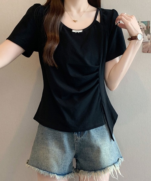 2ly2（トゥーリートゥー）の「ドレープ＆カットデザイントップス（Tシャツ/カットソー・レディース・ブルー/ホワイト/ブラック・FREE）」の22枚目の写真