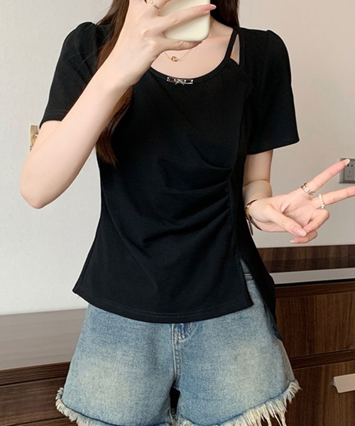 2ly2（トゥーリートゥー）の「ドレープ＆カットデザイントップス（Tシャツ/カットソー・レディース・ブルー/ホワイト/ブラック・FREE）」の14枚目の写真