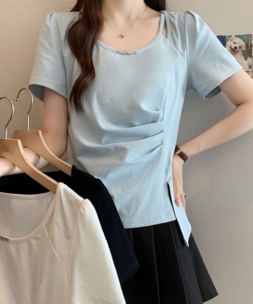 2ly2（トゥーリートゥー）の「ドレープ＆カットデザイントップス（Tシャツ/カットソー・レディース・ブルー/ホワイト/ブラック・FREE）」の11枚目の写真