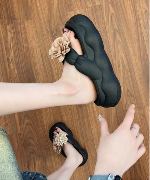 gossip!ロサンゼルス(ゴシップロサンゼルス)の「厚底サンダル リボン デザインミュールサンダル 美脚 夏 Y2K 水着OK(サンダル・レディース・ブラック・M/L/XL)」の4枚目の写真