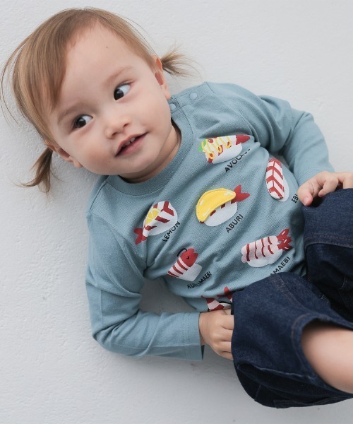 CHEEK ROOM(チークルーム)の「CHEEK ROOM/チークルーム えび祭り ロングTシャツ(Tシャツ/カットソー・キッズ・アイボリー/ピンク/ブルー・80cm/90cm/100cm/110cm/120cm/130cm)」の7枚目の写真