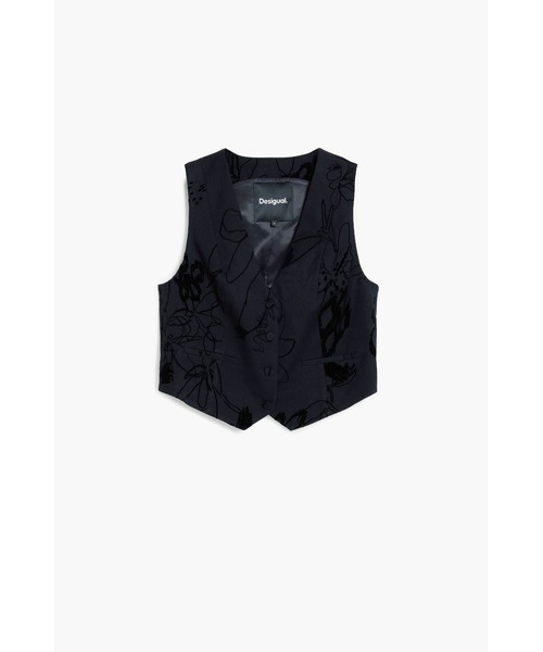 フォークディテール テーラード Vネックジレ ブラック