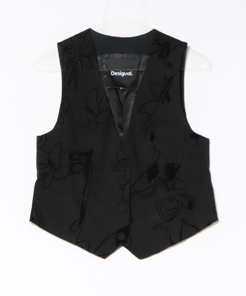 フォークディテール テーラード Vネックジレ ブラック