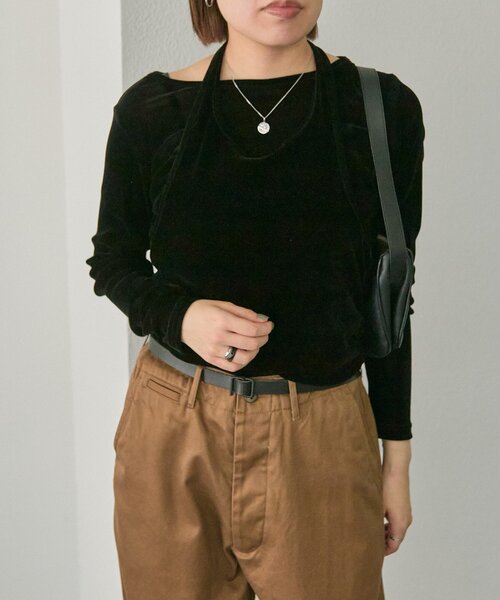 ear PAPILLONNER（イアパピヨネ）の「シアーベロアトップス【SUM1 STYLE(スミスタイル)】（Tシャツ/カットソー・レディース・ブラック/ベージュ・FREE）」の16枚目の写真