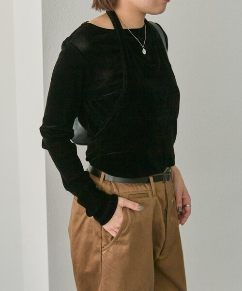 ear PAPILLONNER（イアパピヨネ）の「シアーベロアトップス【SUM1 STYLE(スミスタイル)】（Tシャツ/カットソー・レディース・ブラック/ベージュ・FREE）」の17枚目の写真