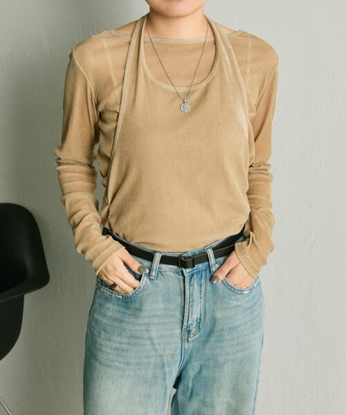 ear PAPILLONNER（イアパピヨネ）の「シアーベロアトップス【SUM1 STYLE(スミスタイル)】（Tシャツ/カットソー・レディース・ブラック/ベージュ・FREE）」の5枚目の写真