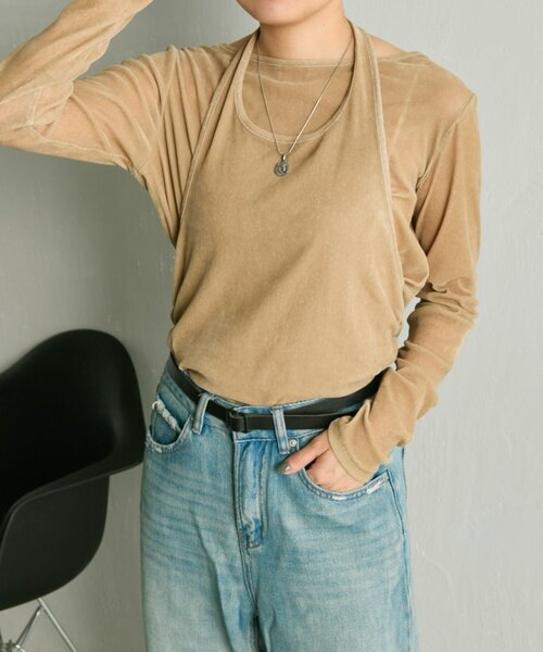 ear PAPILLONNER（イアパピヨネ）の「シアーベロアトップス【SUM1 STYLE(スミスタイル)】（Tシャツ/カットソー・レディース・ブラック/ベージュ・FREE）」の6枚目の写真