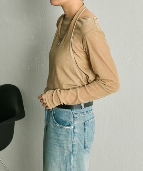 ear PAPILLONNER（イアパピヨネ）の「シアーベロアトップス【SUM1 STYLE(スミスタイル)】（Tシャツ/カットソー・レディース・ブラック/ベージュ・FREE）」の7枚目の写真