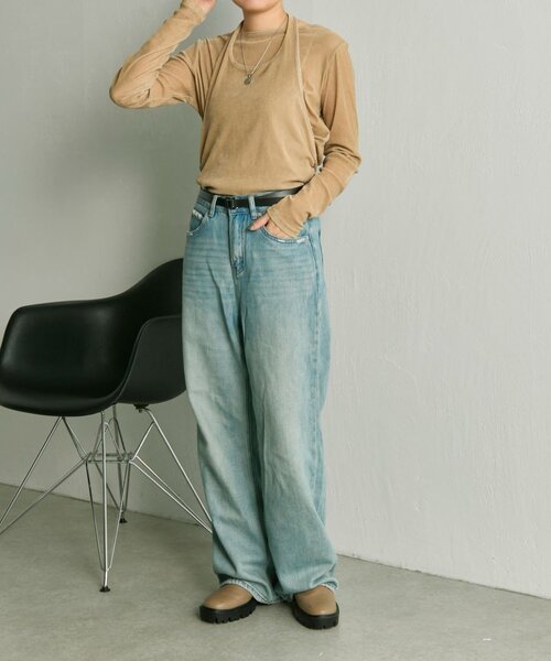 ear PAPILLONNER（イアパピヨネ）の「シアーベロアトップス【SUM1 STYLE(スミスタイル)】（Tシャツ/カットソー・レディース・ブラック/ベージュ・FREE）」の10枚目の写真