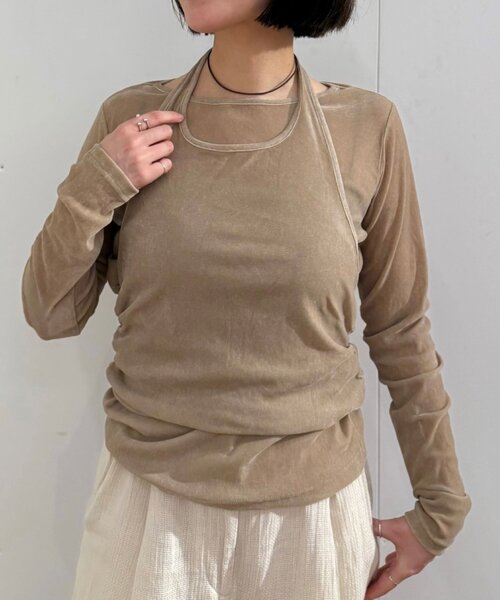ear PAPILLONNER（イアパピヨネ）の「シアーベロアトップス【SUM1 STYLE(スミスタイル)】（Tシャツ/カットソー・レディース・ブラック/ベージュ・FREE）」の13枚目の写真