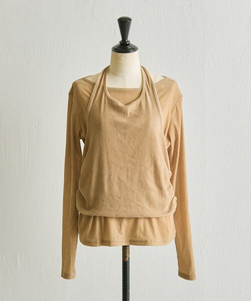 ear PAPILLONNER（イアパピヨネ）の「シアーベロアトップス【SUM1 STYLE(スミスタイル)】（Tシャツ/カットソー・レディース・ブラック/ベージュ・FREE）」の3枚目の写真