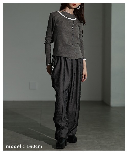 Sawa a la mode(サワアラモード)の「アメスリタンクレイヤード風リブニットトップス(Tシャツ/カットソー・レディース・アイボリー/チャコールグレー・FREE)」の8枚目の写真