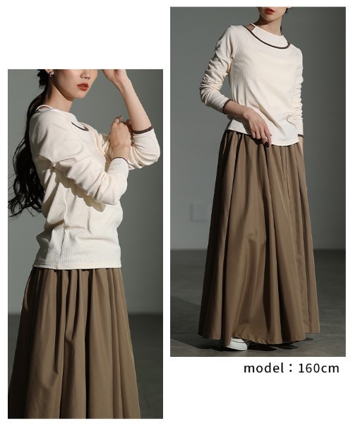 Sawa a la mode(サワアラモード)の「アメスリタンクレイヤード風リブニットトップス(Tシャツ/カットソー・レディース・アイボリー/チャコールグレー・FREE)」の16枚目の写真