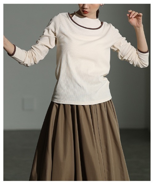 Sawa a la mode(サワアラモード)の「アメスリタンクレイヤード風リブニットトップス(Tシャツ/カットソー・レディース・アイボリー/チャコールグレー・FREE)」の17枚目の写真
