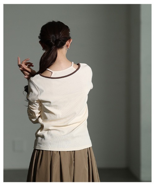 Sawa a la mode(サワアラモード)の「アメスリタンクレイヤード風リブニットトップス(Tシャツ/カットソー・レディース・アイボリー/チャコールグレー・FREE)」の18枚目の写真