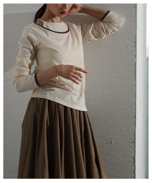 Sawa a la mode(サワアラモード)の「アメスリタンクレイヤード風リブニットトップス(Tシャツ/カットソー・レディース・アイボリー/チャコールグレー・FREE)」の19枚目の写真