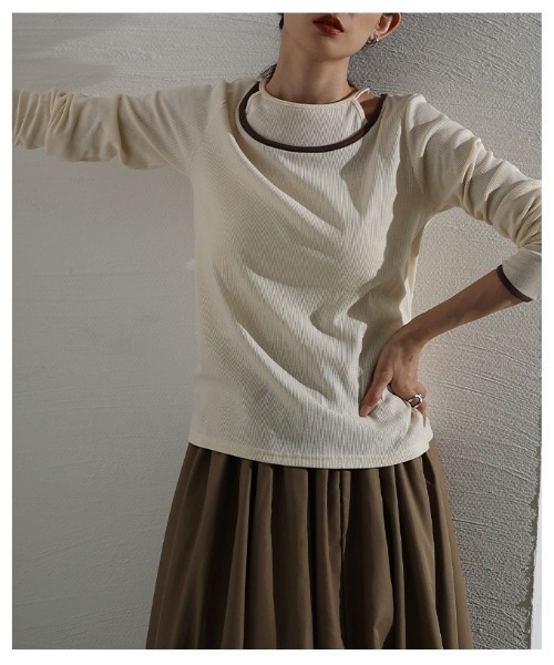 Sawa a la mode(サワアラモード)の「アメスリタンクレイヤード風リブニットトップス(Tシャツ/カットソー・レディース・アイボリー/チャコールグレー・FREE)」の22枚目の写真