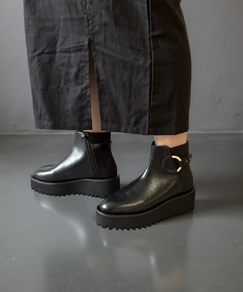 ALL BLACK(オールブラック)の「【本革/厚底/6cm】リングデザイン 厚底ショートブーツ(ブーツ・レディース・ブラック/ホワイト・38/39/36/37/40)」の15枚目の写真