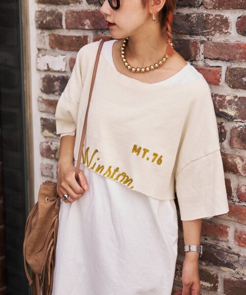 etsinta（エシンタ）の「etsintaオーバーサイズタンク付ショートtee（Tシャツ/カットソー・レディース・アイボリー・ONE SIZE）」の2枚目の写真