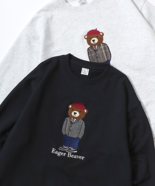 Lazar(ラザル)の「Bear Embroidery Heavy Sweat/オーバーサイズ ヘビーウェイト裏毛 クマ刺繍 スウェット トレーナー/レディース メンズ(スウェット・レディース・ブラック/グレー系その他/アッシュグレー/ブラック系その他/グリーン/ネイビー・L/M)」の3枚目の写真