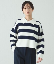 【1枚で着映える】ビックボーダークロップドニット