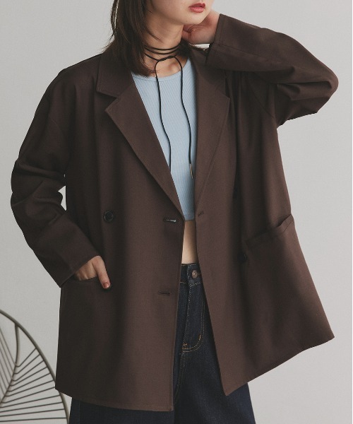 セール】オーバーシルエット テーラードダブルジャケット（テーラード