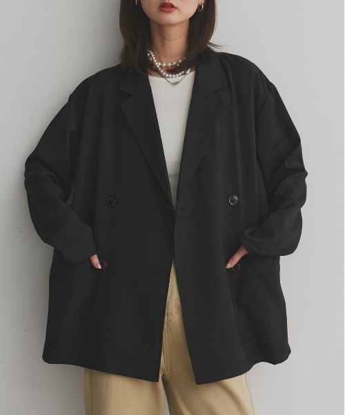 ad thie(アドティエ)の「オーバーシルエット テーラードダブルジャケット(テーラードジャケット・レディース・ブラック/ダークブラウン/チャコール・FREE)」の2枚目の写真