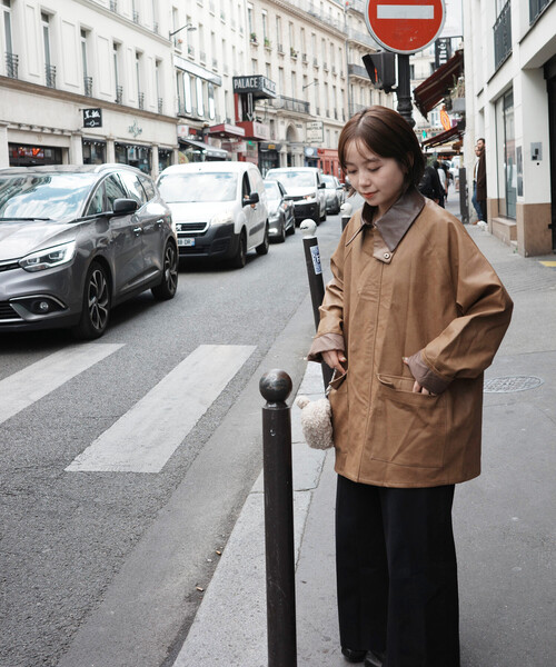 Firsthand（ファーストハンド）の「Firsthand/ファーストハンド オーバーサイズ レザレットブルゾン / 異素材切り替え / 2WAY スタンドカラー ブルゾン（ブルゾン・レディース・ブラウン/キャメル・ﾌﾘ-）」の19枚目の写真