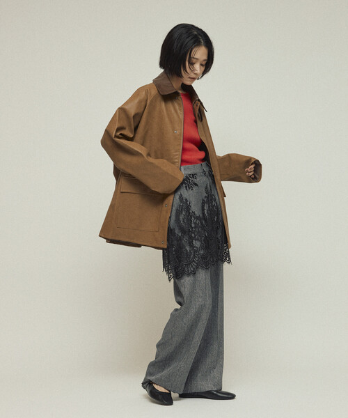 Firsthand（ファーストハンド）の「Firsthand/ファーストハンド オーバーサイズ レザレットブルゾン / 異素材切り替え / 2WAY スタンドカラー ブルゾン（ブルゾン・レディース・ブラウン/キャメル・ﾌﾘ-）」の22枚目の写真