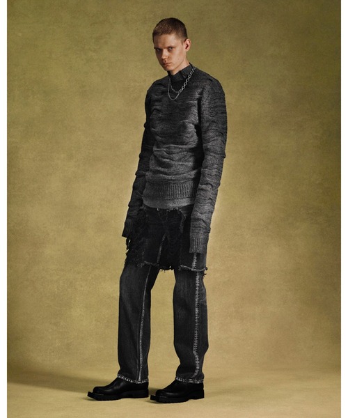 JOHN LAWRENCE SULLIVAN（ジョンローレンスサリバン）の「TUCK STITCHED KNIT SWEATER（ニット/セーター・メンズ・ブラック/グレー・SMALL/MEDIUM）」の6枚目の写真