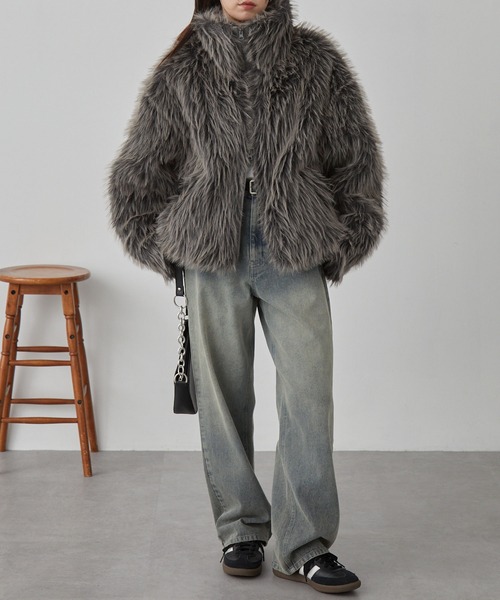 セール】【nui nullu】スタンドカラーボリュームファーショート