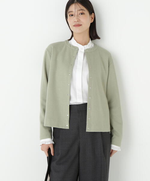 human woman（ヒューマンウーマン）の「◆ミルドジャージーカーディガン（カーディガン/ボレロ・レディース・ブラック/ネイビー/ライトグリーン/ホワイト系その他/ブラウン系その他・MEDIUM）」の4枚目の写真