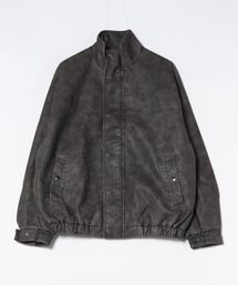 ヴィンテージ フェード加工 オーバーサイズ スタンドネック フェイク レザー ブルゾン【UNISEX】