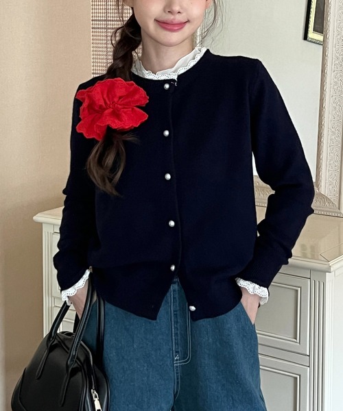 by muni:r（バイ ムニール）の「【お気に入り登録数11,000突破・着用動画あり・4色展開】パールボタンカーディガン（ニット/セーター・レディース・ネイビー/ブラック/アイボリー/グレー・FREE）」の22枚目の写真