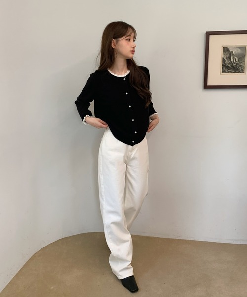 by muni:r（バイ ムニール）の「【お気に入り登録数11,000突破・着用動画あり・4色展開】パールボタンカーディガン（ニット/セーター・レディース・ネイビー/ブラック/アイボリー/グレー・FREE）」の5枚目の写真