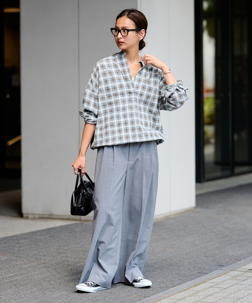 FRAMeWORK（フレームワーク）の「シアーチェックドロストシャツ（シャツ/ブラウス・レディース・スカイブルー/ブラウン・FREE）」の21枚目の写真