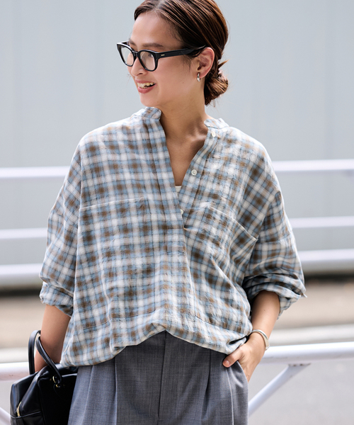 FRAMeWORK（フレームワーク）の「シアーチェックドロストシャツ（シャツ/ブラウス・レディース・スカイブルー/ブラウン・FREE）」の18枚目の写真