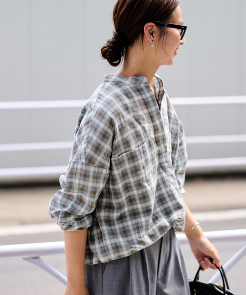 FRAMeWORK（フレームワーク）の「シアーチェックドロストシャツ（シャツ/ブラウス・レディース・スカイブルー/ブラウン・FREE）」の16枚目の写真