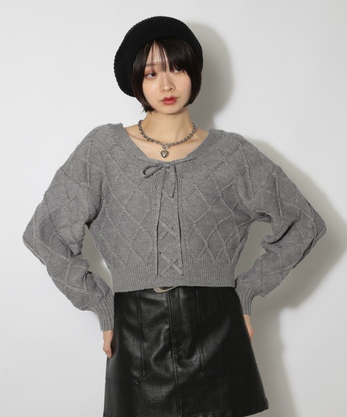 PAGEBOY(ページボーイ)の「レースアップ2WAYショート(ニット/セーター・レディース・レッド/ブラック/グレー/オフホワイト・FREE)」の13枚目の写真