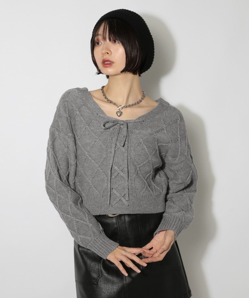 PAGEBOY(ページボーイ)の「レースアップ2WAYショート(ニット/セーター・レディース・レッド/ブラック/グレー/オフホワイト・FREE)」の14枚目の写真